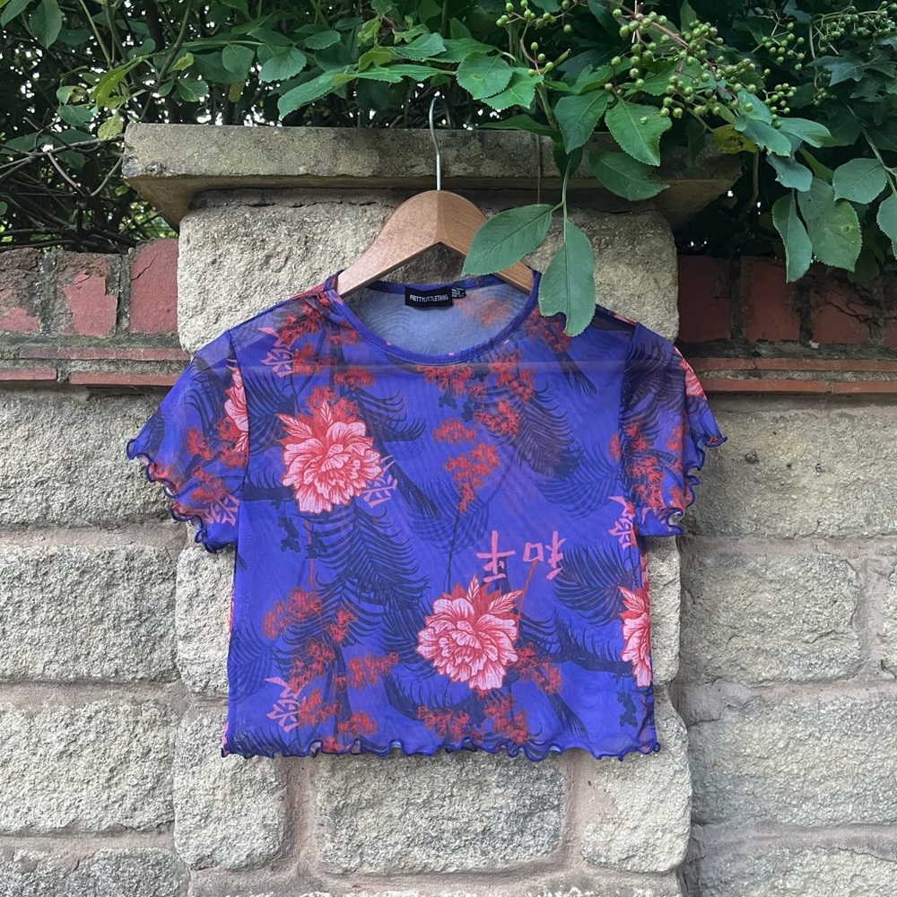 Pretty Little Thing Mesh Oriental Crop Top, Size 8 - Picture 1 of 6